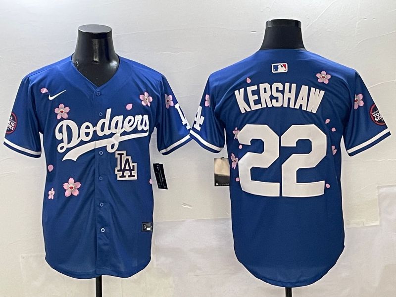 Men Los Angeles Dodgers #22 Kershaw Blue Sakura Edition 2025 Nike MLB Jersey style 9